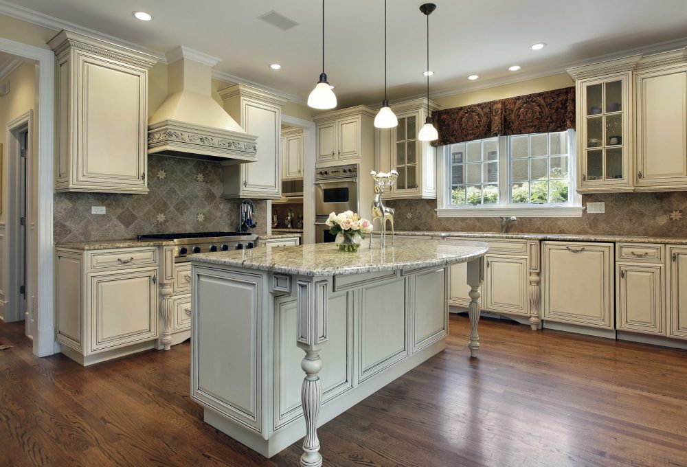 Kitchen with large granite island
